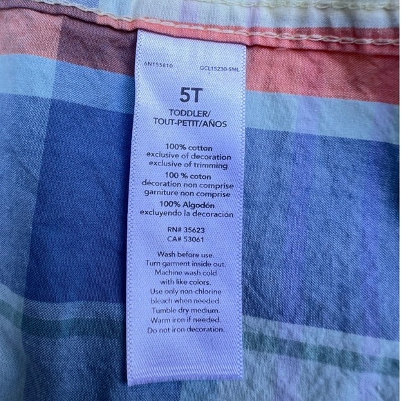 OshKosh B'gosh Boys 5T Blue Orange Plaid 100%Cotton Long Sleeve Button Up Shirt - Picture 10 of 11